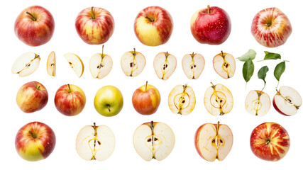 Apple Varieties in Multiple Views Isolated on White Background, PNG