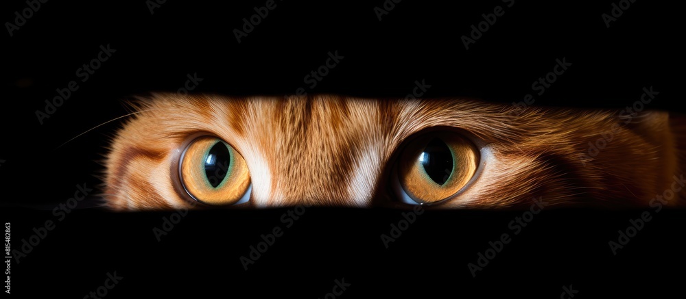 Poster The cat peeks out of the box revealing its curious nature The empty space surrounding it is perfect for a copy space image