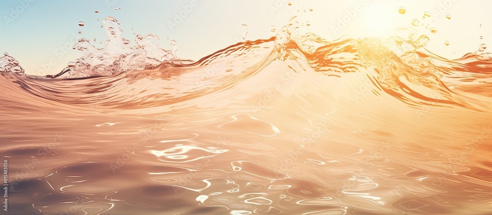 Poster Summer themed image with a transparent surface of beige water displaying ripples and splashes The sunlight shines on the water waves creating a serene and refreshing scene with room for product displ