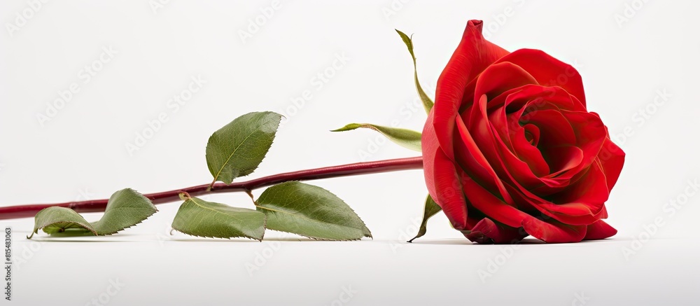 Poster a closeup of a red rose against a white background with empty space for text or graphics. creative b