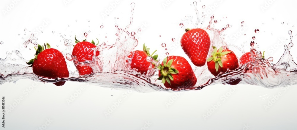 Aufkleber a copy space image featuring ripe strawberries submerged in a vibrant water splash against a white b