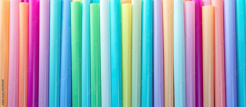 Poster Abstract rainbow colored pattern texture of pastel straws on a colorful straw art background Perfect for use as a copy space image 152 characters