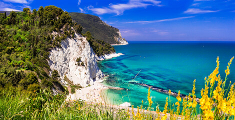 Italy summer holidays, best scenic sea landscape and beaches of Riviera del Conero- natural park...