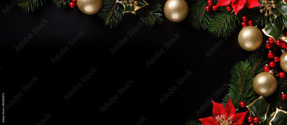Poster Top view of a Christmas garland close up with a white background suitable for a copy space image