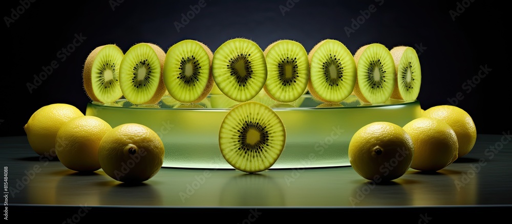 Poster The table showcases an arrangement of kiwi and lemon rings providing a captivating copy space image