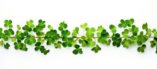 St Patrick s Day a peaceful day of relaxation showcases a vibrant display of green clover leaves on a white background in a top down view offering copy space for use in designs
