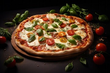 Delicious Margherita pizza, crafted with fresh ingredients in a pizzeria