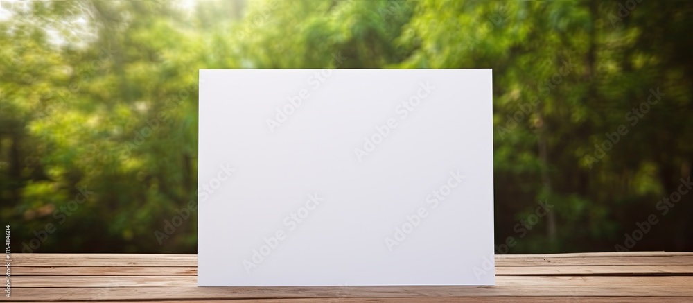 Poster a blank sheet of paper is positioned on a wooden surface creating a copy space image with a softly b