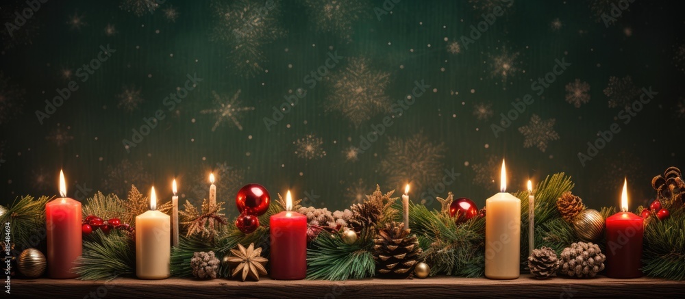 Poster high quality copy space image of a christmas flat lay background adorned with candles