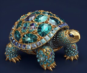 Fototapeta premium Illustration of a shining jewelry brooch turtle with precious stones on the shell, an expensive gift Generative AI. 