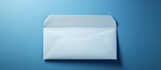A blank card being inserted into an opened blue envelope by a hand with space for writing. Creative banner. Copyspace image