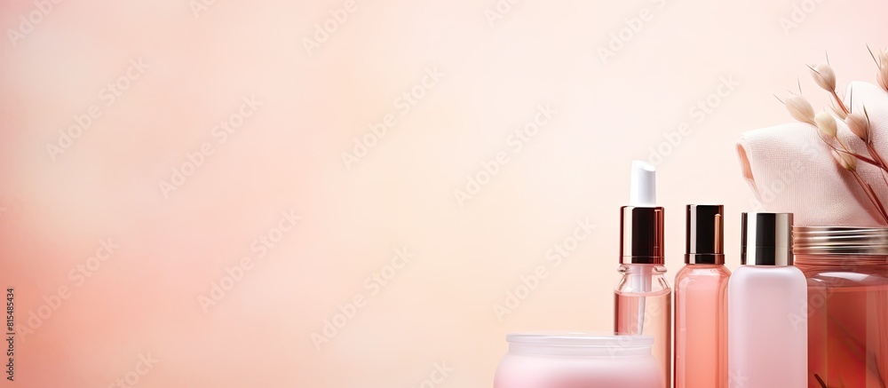 Poster high quality photo of cosmetic products on pastel colored background creating a beauty concept with 