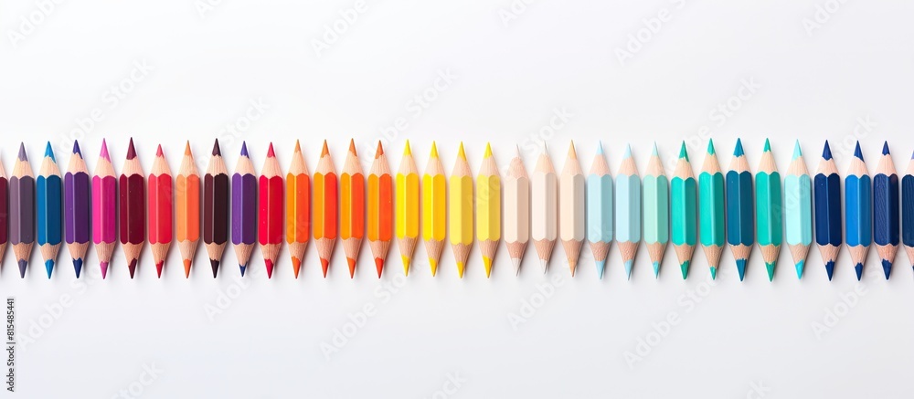 Aufkleber a copy space image showing organized colored pencil tips on a white surface viewed from above