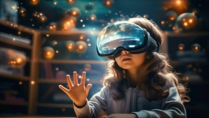 Education Enhancing learning concept , School children in science class learning by VR glasses digital , Educational 3D virtual reality experience - Powered by Adobe