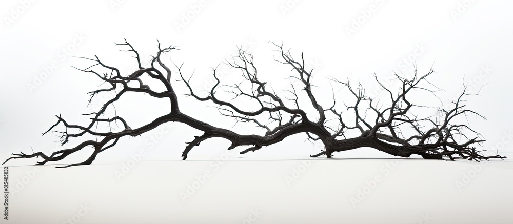 Poster a silhouette of a dried tree against a white background leaving copy space for an image