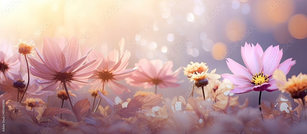 Poster an enchanting composition of flowers captured up close with a dreamy bokeh background that adds a to