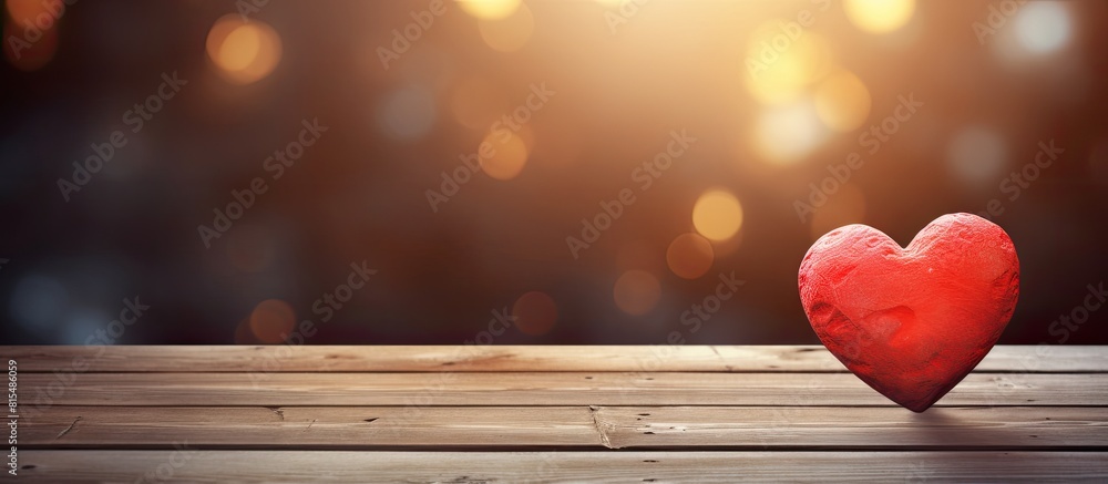 Aufkleber A red heart is displayed on rustic wooden boards creating a warm and enchanting copy space image