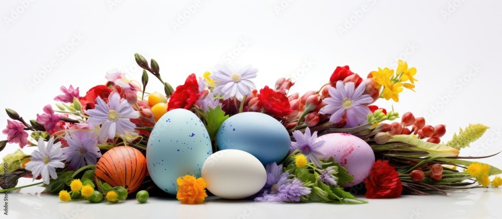 Aufkleber a lively and amusing easter arrangement with a variety of vibrant colors set against a white backdro