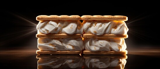 Soft light illuminates the waffle ice cream sandwiches creating a mesmerizing copy space image