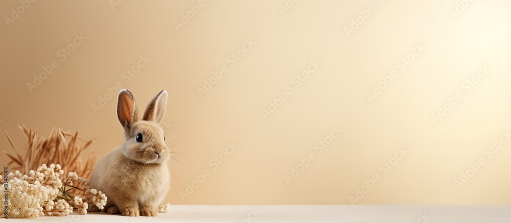 Poster a charming copy space image featuring a small bunny design set against a lovely beige backdrop