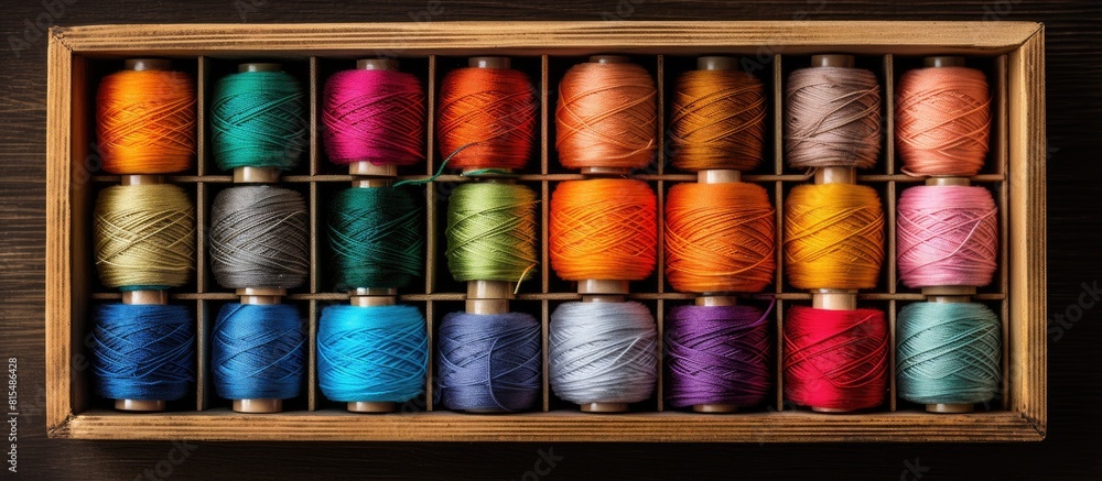 Poster a box filled with threads of various colors providing a vibrant and diverse selection for any projec