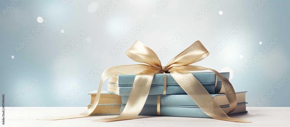 Leinwandbilder A light background showcases a stack of books adorned with a delicate ribbon creating a visually appealing copy space image