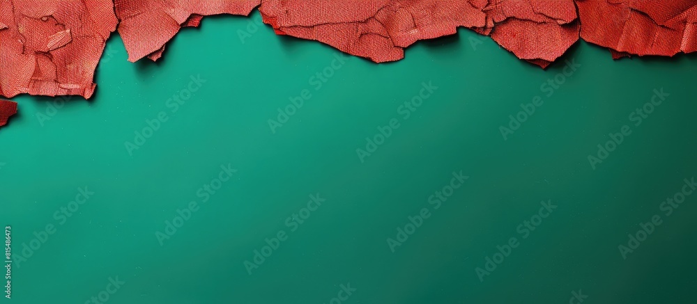 Aufkleber a copy space image of torn red paper fixed with tape on a green backdrop