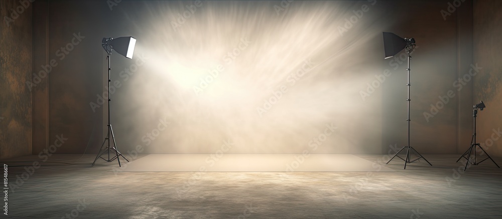 Aufkleber Studio light flashes create a white and bright shape on the wall leaving enough space for an image. Creative banner. Copyspace image
