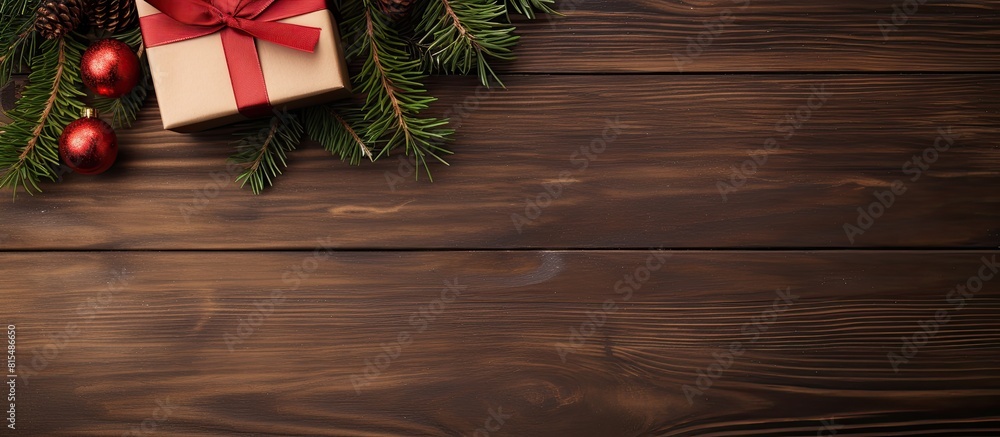Poster a festive holiday backdrop or greeting card featuring a beautifully wrapped christmas gift box adorn