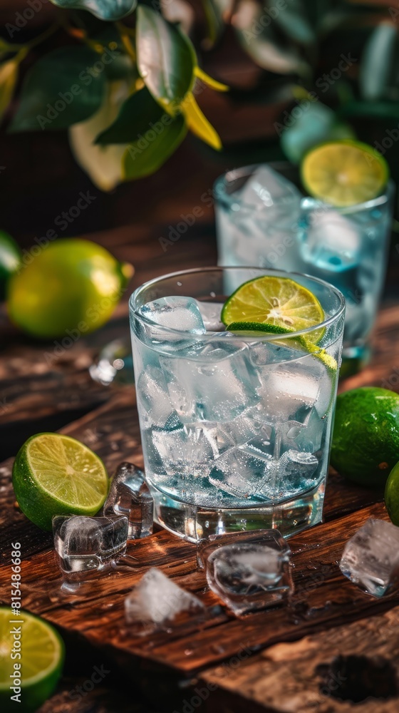 Poster elegant gin tonic setup with fresh lime slices