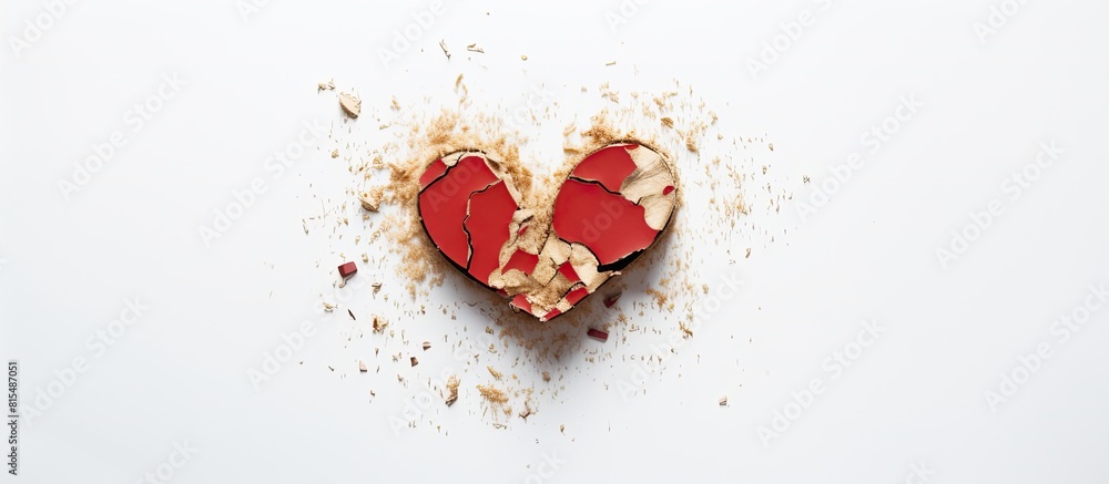 Poster valentine s day cookie shaped like a broken heart on a white background with a blank space for text 