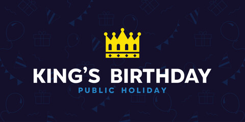 Kings Birthday.  Great for cards, banners, posters, social media and more. Dark blue background.