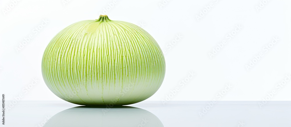 Poster A single Galia Melon Charentais positioned alone and reflected on a pristine white background creating a copy space image