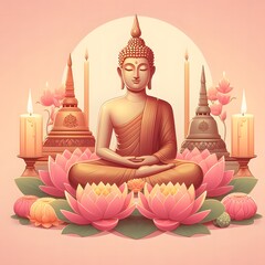 AI Generate of Vesak Day Vector, Waisak, Buddha, Buddhism, Buddha Jayanti, Buddha Purnima, and Buddha Day