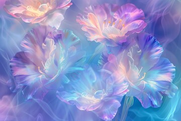 Luminous Pastel Flowers on a Soft Ethereal Background
