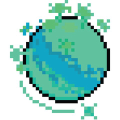 Fototapeta premium Pixel art cartoon green nature planet icon