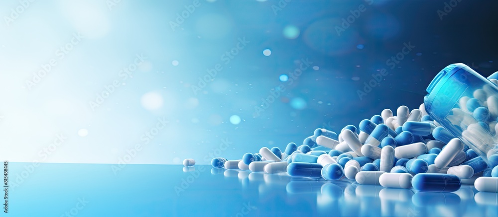 Poster beautiful blue background with copy space image for pills