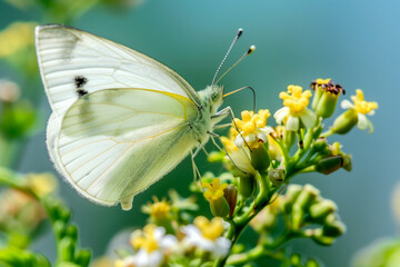 Beautiful White butterfly rests among the foliage of a garden