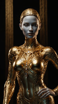 female humanoid statue crafted from sparkling gold 04