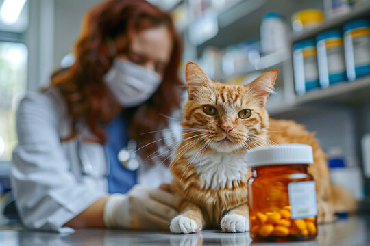 Veterinarian vaccinates a cat in an animal hospital. Professionally caring for pets.