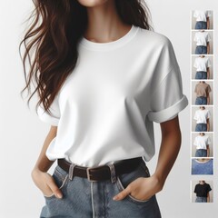 A woman wearing a white t shirt mockup image attractive lively  .