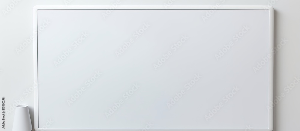 Leinwandbilder A close up top view of a white background with a paper board and keyboard providing plenty of copy space for an image
