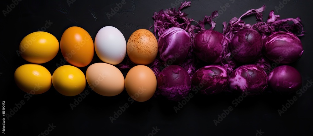 Aufkleber eggs dyed with beets purple cabbage turmeric and coffee create a colorful copy space image
