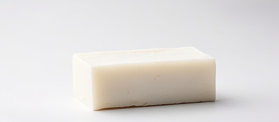 Close up shot of a white background with a handmade soap providing ample space for copy or text in the image