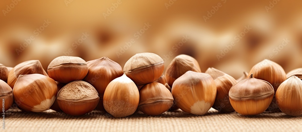 Poster a visually appealing copy space image showcasing hazelnuts and their connection to natural beauty he