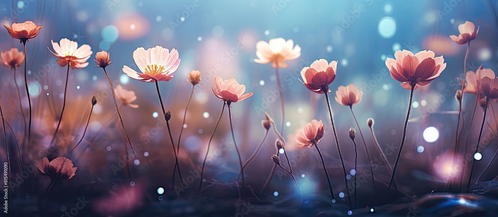 Poster an enchanting composition of flowers captured up close with a dreamy bokeh background that adds a to