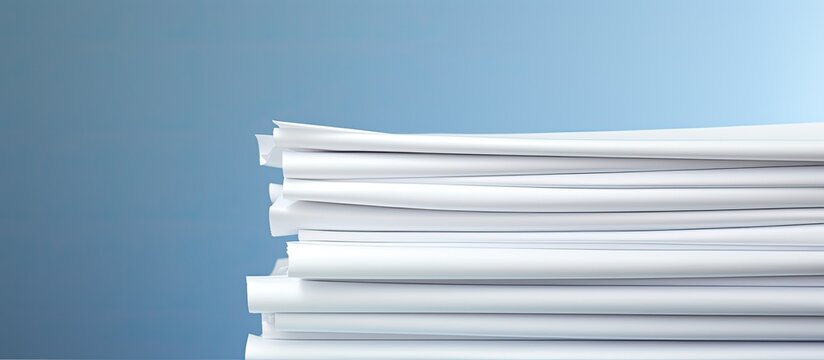 A stack of white paper sheets on a plain background with copy space image