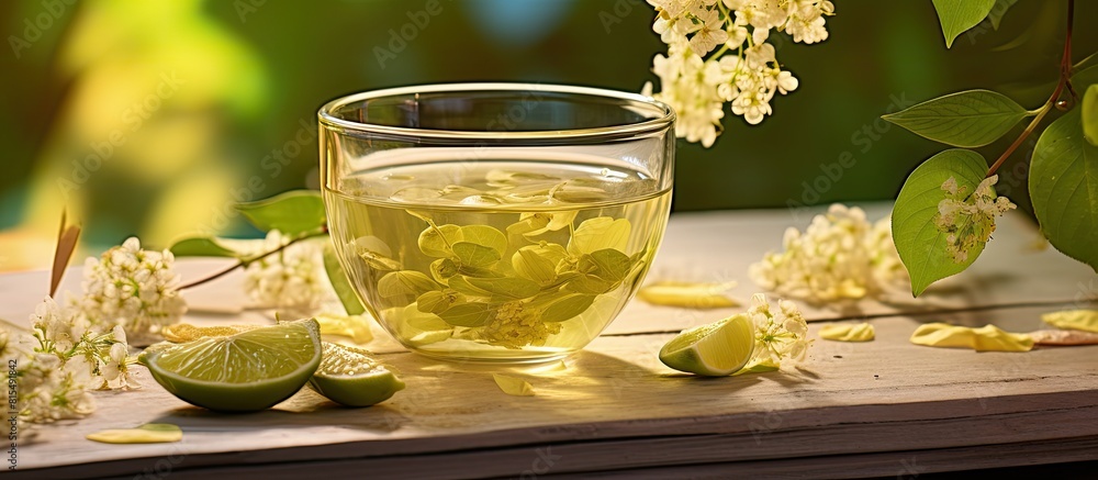 Poster a refreshing cup of tea made from lime tree leaves and linden flowers perfect for relaxation and unw