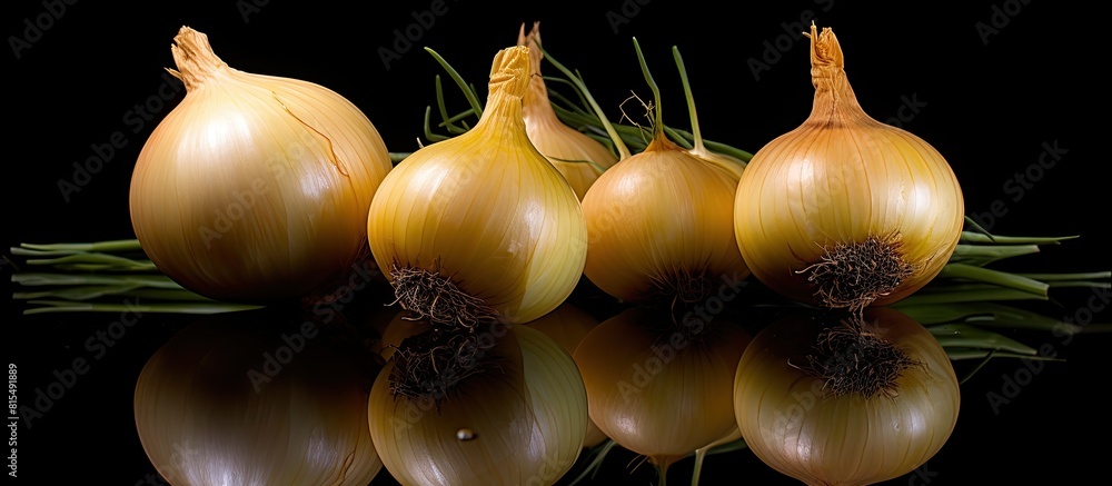Poster a copy space image of fresh onions against a black background