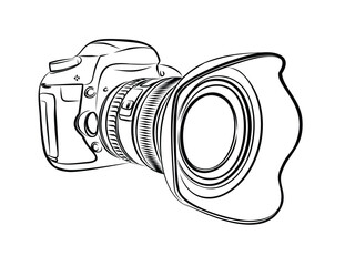 The sketch of a professional SLR camera.
